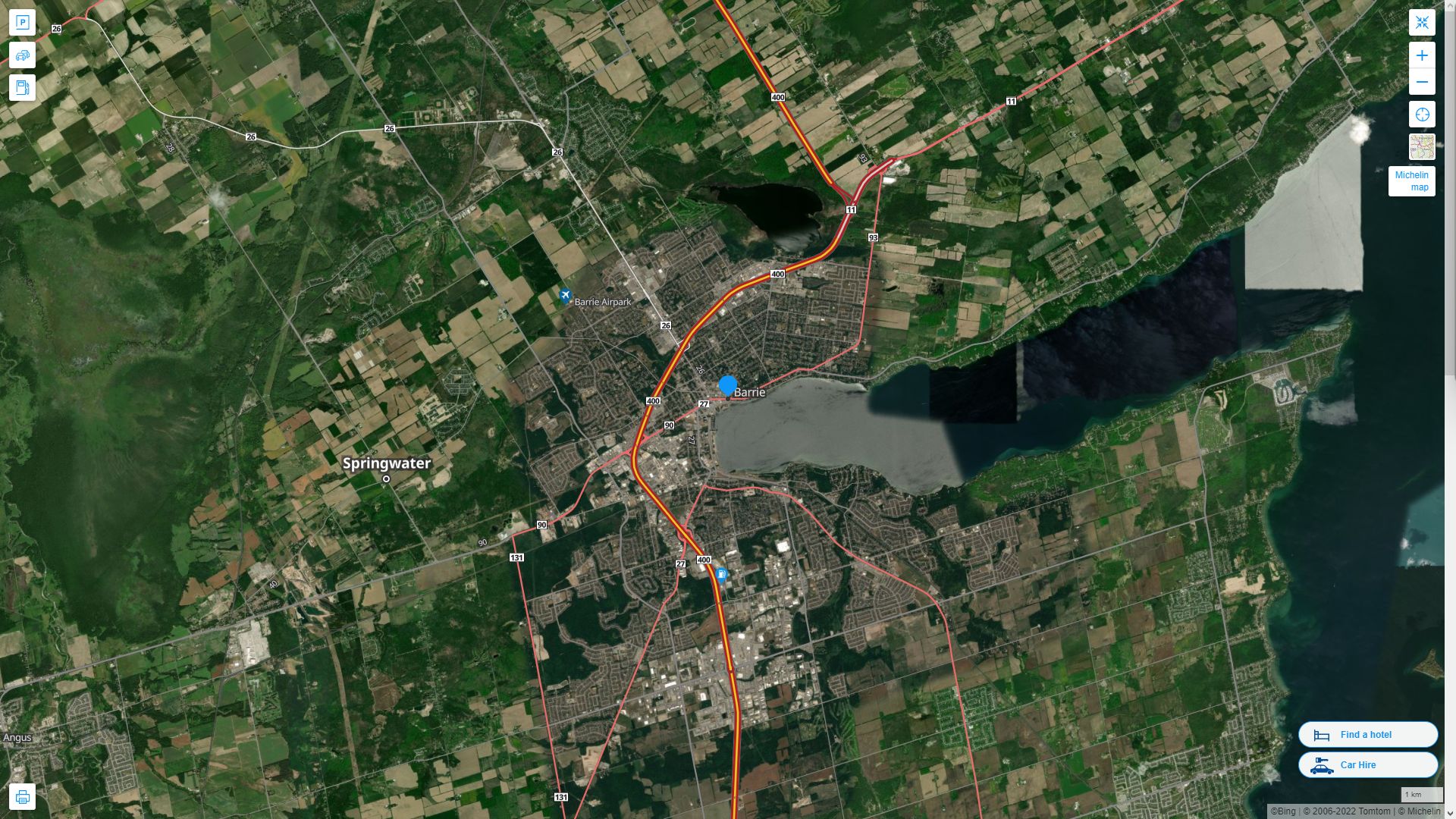 Barrie Highway and Road Map with Satellite View